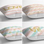 - Rh-K4luset604-1 - Realhomes 4'lü Beyaz Zemin Üzerinde Gold Detay Love Yazılı Modern Yastık Kırlent Kılıf Seti Realhomes