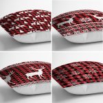 - Rh-K4luset605-1 - Realhomes  4'lü Yılbaşı Özel Tasarım Ekose Zeminli Geyik Ve Kar Taneleri Kombin Kırlent Kılıfı Realhomes