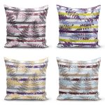 4'lü Beyaz Zemin Üzerinde Siyah Geometrik Desenli Modern Yastık Kırlent Kılıf Seti Realhomes