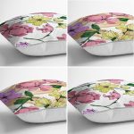 - Rh-K4luset607-1 - Realhomes 4'lü Beyaz Zemin Üzerinde Rengarenk Çiçek Desenli Modern Yastık Kırlent Kılıf Seti Realhomes