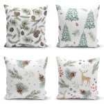 - Rh-K4luset608 - Realhomes 4'lü Beyaz Zemin Üzerinde Kozalak Desenli Modern Yastık Kırlent Kılıf Seti Realhomes