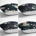 4'lü Siyah Zemin Üzerinde Çiçek Desenli Modern Yastık Kırlent Kılıf Seti Realhomes