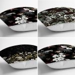 4'lü Siyah Zemin Üzerinde Çiçek Desenli Modern Yastık Kırlent Kılıf Seti Realhomes