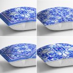 - Rh-K4luset613-1 - Realhomes 4'lü Beyaz Zemin Üzerinde Çini Desenli Modern Yastık Kırlent Kılıf Seti Realhomes