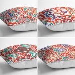 - Rh-K4luset614-1 - Realhomes  4'lü Beyaz Zemin Üzerinde Çini Desenli Modern Yastık Kırlent Kılıf Seti Realhomes