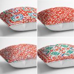 4'lü Beyaz Zemin Üzerinde Çini Desenli Modern Yastık Kırlent Kılıf Seti Realhomes