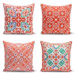 4'lü Beyaz Zemin Üzerinde Çini Desenli Modern Yastık Kırlent Kılıf Seti Realhomes