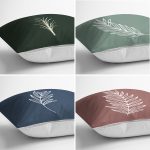 - Rh-K4luset619-1 - Realhomes 4'lü Renkli Zemin Üzerinde Onedraw Çizimli Yaprak Desenli Modern Yastık Kırlent Kılıf Seti Realhomes