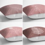 - Rh-K4luset622-1 - Realhomes 4'lü Renkli Zemin Üzerinde Onedraw Çizimli Yaprak Desenli Modern Yastık Kırlent Kılıf Seti Realhomes