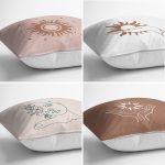 - Rh-K4luset623-1 - Realhomes 4'lü Renkli Zemin Üzerinde Onedraw Çizimli Modern Yastık Kırlent Kılıf Seti Realhomes