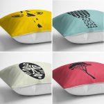 - Rh-K4luset625-1 - Realhomes 4'lü Renkli Zemin Üzerinde Onedraw Çizimli Modern Yastık Kırlent Kılıf Seti Realhomes