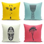 - Rh-K4luset625 - Realhomes 4'lü Renkli Zemin Üzerinde Onedraw Çizimli Modern Yastık Kırlent Kılıf Seti Realhomes