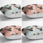 - Rh-K4luset628-1 - Realhomes 4'lü Renkli Zemin Üzerinde Yaprak Desenli Modern Yastık Kırlent Kılıf Seti Realhomes