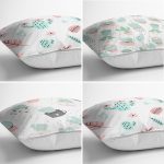 - Rh-K4luset631-1 - Realhomes 4'lü Beyaz Zemin Üzerinde Kaktüs Desenli Modern Yastık Kırlent Kılıf Seti Realhomes