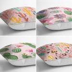 - Rh-K4luset632-1 - Realhomes 4'lü Renkli Zemin Üzerinde Kaktüs Desenli Modern Yastık Kırlent Kılıf Seti Realhomes