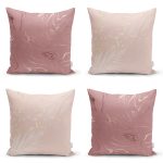 - Rh-K4luset633 - Realhomes  4'lü Renkli Zemin Yaprak Desenli Modern Yastık Kırlent Kılıf Seti Realhomes