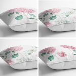 - Rh-K4luset634-1 - Realhomes 4'lü Beyaz Zemin Üzerinde Ortanca Çiçeği Desenli Modern Yastık Kırlent Kılıf Seti Realhomes