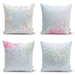 - Rh-K4luset635 - Realhomes 4'lü Renkli Zemin Üzerinde Yaprak Desenli Modern Yastık Kırlent Kılıf Seti Realhomes