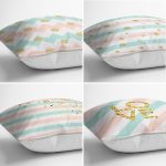 4'lü Renkli Zemin Üzerinde Gold Detaylı Geometrik Çizimli Modern Yastık Kırlent Kılıf Seti Realhomes