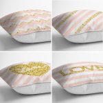 4'lü Renkli Zemin Üzerinde Gold Detaylı Love Yazılı Modern Yastık Kırlent Kılıf Seti Realhomes