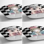 - Rh-K4luset863-1 - Realhomes 4'lü Damalı Zeminde Pop-Art Kız Tasarımlı Modern Yastık Kırlent Kılıfı Seti Realhomes