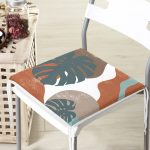 Renkli Zemin Tropik Yaprak Çizimli Dijital Baskılı Fermuarlı Sandalye Minderi Realhomes