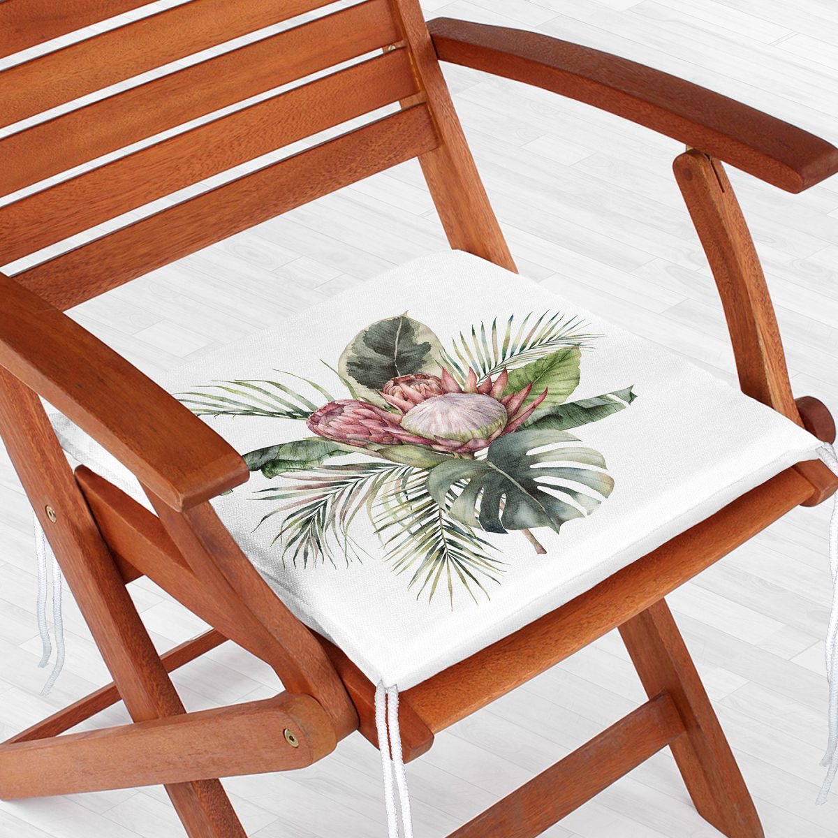 Tropik Yaprak Tasarımlı Dijital Baskılı Fermuarlı Sandalye Minderi Realhomes