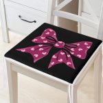 Siyah Zemin Pembe Kurdele Tasarımlı Dijital Baskılı Fermuarlı Sandalye Minderi Realhomes