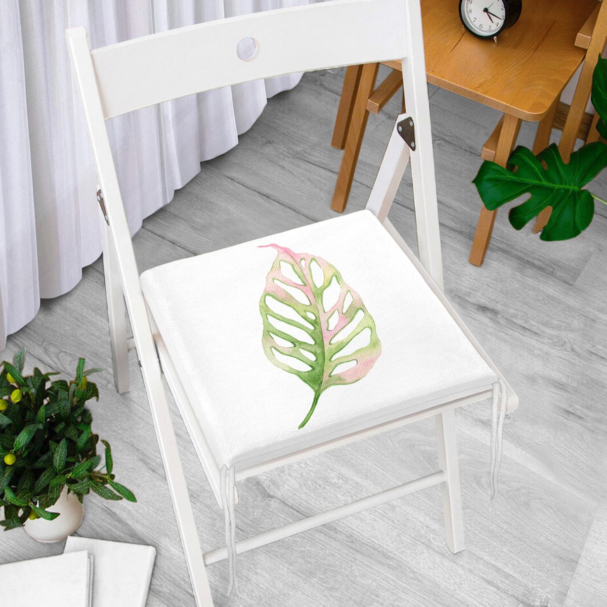 Egzotik Yaprak Tasarımlı Dijital Baskılı Fermuarlı Sandalye Minderi Realhomes