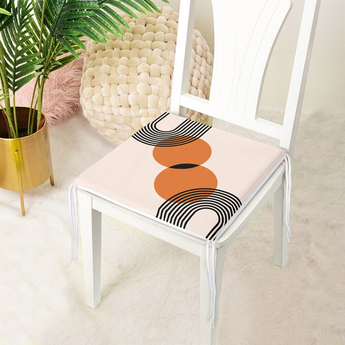 Soyut Tarzda Güneş Tasarımlı Dijital Baskılı Modern Fermuarlı Sandalye Minderi Realhomes