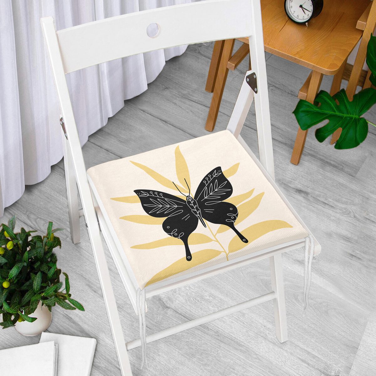 Kelebek Silüetli Özel Tasarım Dijital Baskılı Fermuarlı Sandalye Minderi Realhomes