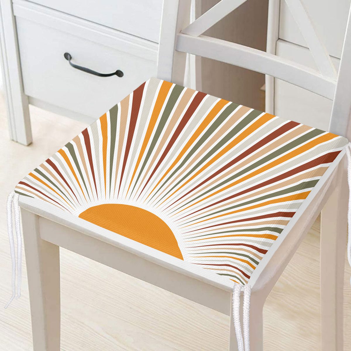 Güneş ve Renkli Işınları Özel Tasarım Dijital Baskılı Fermuarlı Sandalye Minderi Realhomes