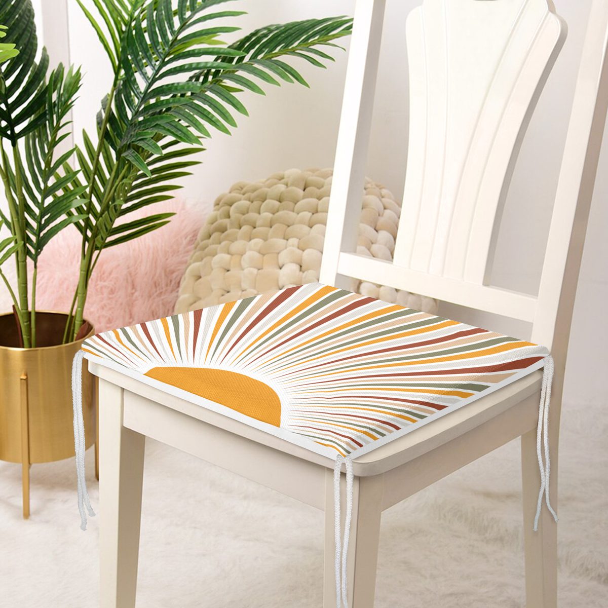 Güneş ve Renkli Işınları Özel Tasarım Dijital Baskılı Fermuarlı Sandalye Minderi Realhomes