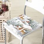 Kış Temalı Bağ Evi & Geyik Tasarımlı Dijital Baskılı Modern Fermuarlı Sandalye Minderi Realhomes