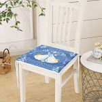 Mavi Zemin Kelebek & Çiçekli Özel Tasarım Dijital Baskılı Modern Fermuarlı Sandalye Minderi Realhomes