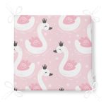 - Swan with crown seamless pattern background - Realhomes Pembe Zeminde Kuğu Motifli Dijital Baskılı Özel Tasarım Modern Fermuarlı Sandalye Minderi Realhomes