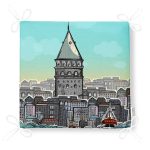 Galata Kulesi İllüstrasyon Dijital Baskılı Dekoratif Modern Fermuarlı Sandalye Minderi Realhomes