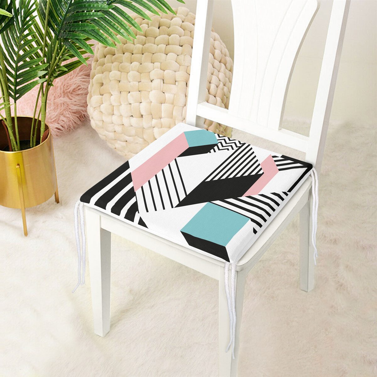 Modern Geometrik Şekilli Dijital Baskılı Fermuarlı Sandalye Minderi Realhomes