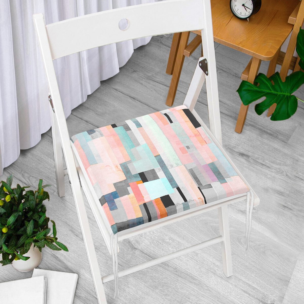 Renkli Boyama Dijital Baskılı Modern Fermuarlı Sandalye Minderi Realhomes