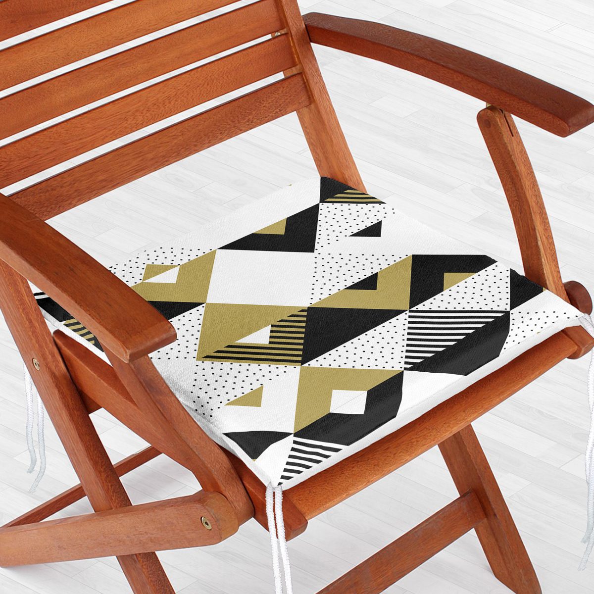 Bej Siyah Geometrik Desenli Dijital Baskılı Fermuarlı Sandalye Minderi Realhomes