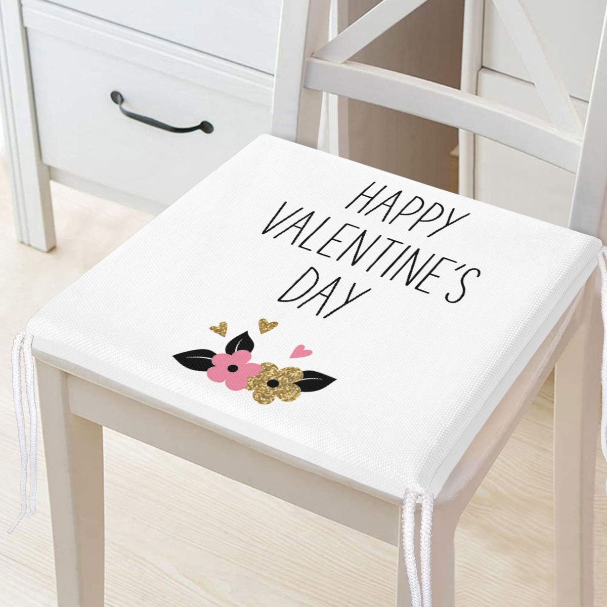 Happy Valentınes Day Yazılı Dijital Baskılı Fermuarlı Sandalye Minderi Realhomes