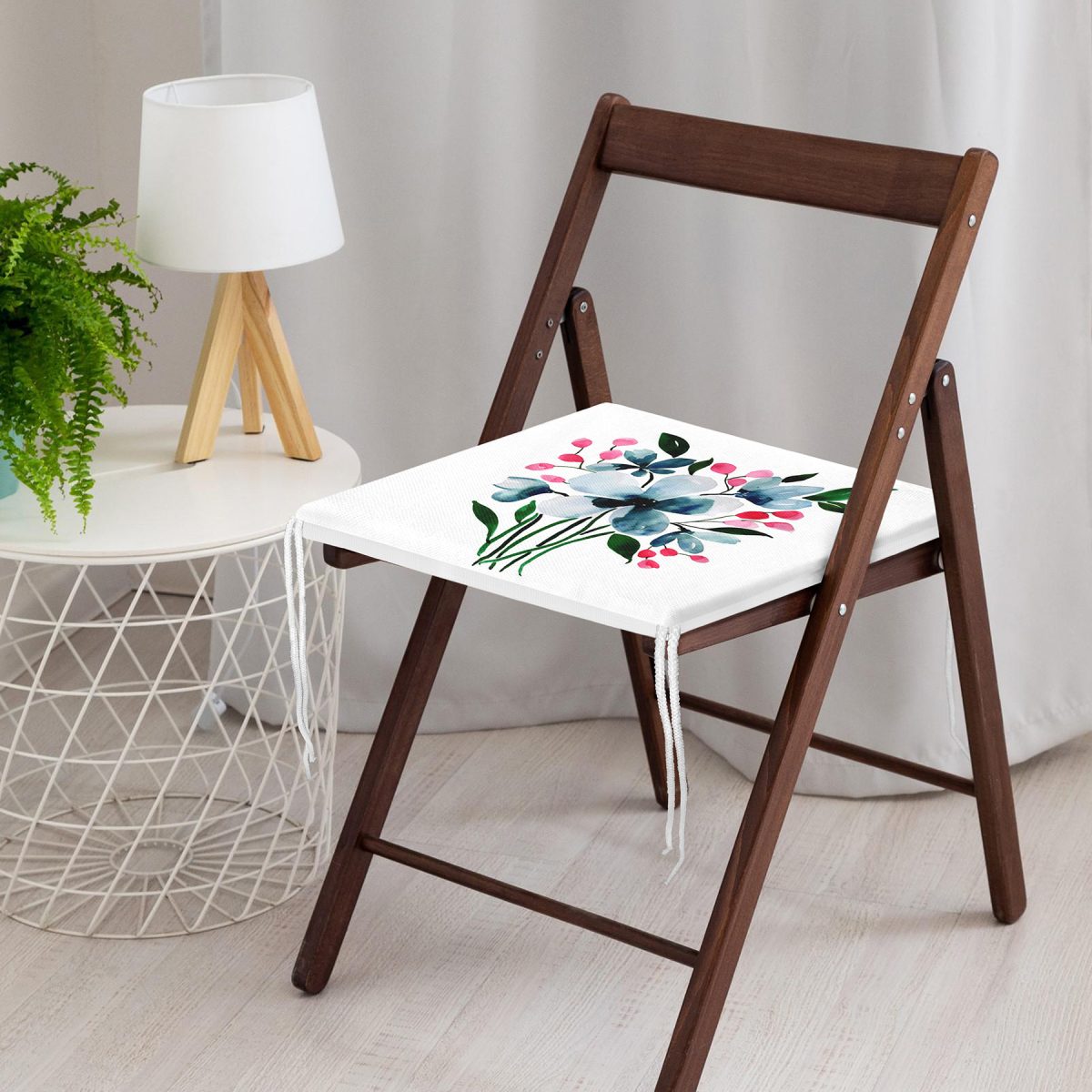 Modern Çiçek Desenli Dijital Baskılı Fermuarlı Sandalye Minderi Realhomes