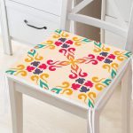 Krem Zeminli Geometrik Dijital Baskılı Fermuarlı Sandalye Minderi Realhomes