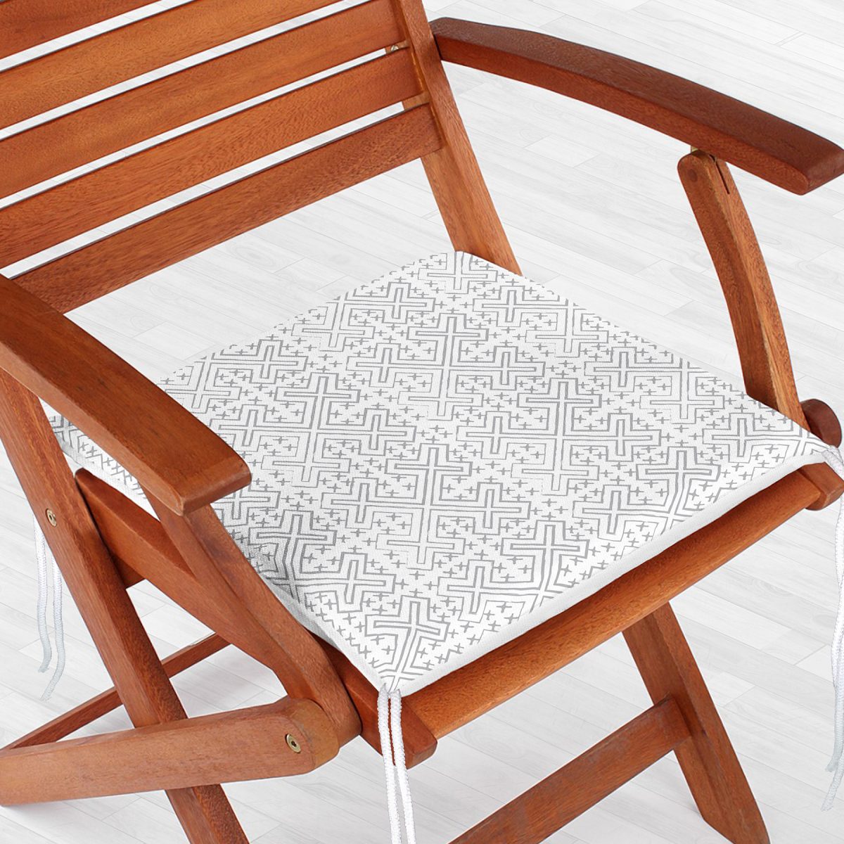 Gri Geometrik Desenli Dijital Baskılı Fermuarlı Sandalye Minderi Realhomes