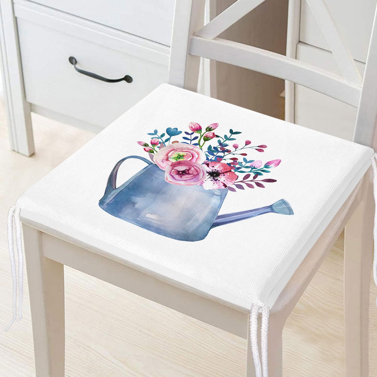 Sulu Boyalı Çiçek Desenli Dijital Baskılı Fermuarlı Sandalye Minderi Realhomes