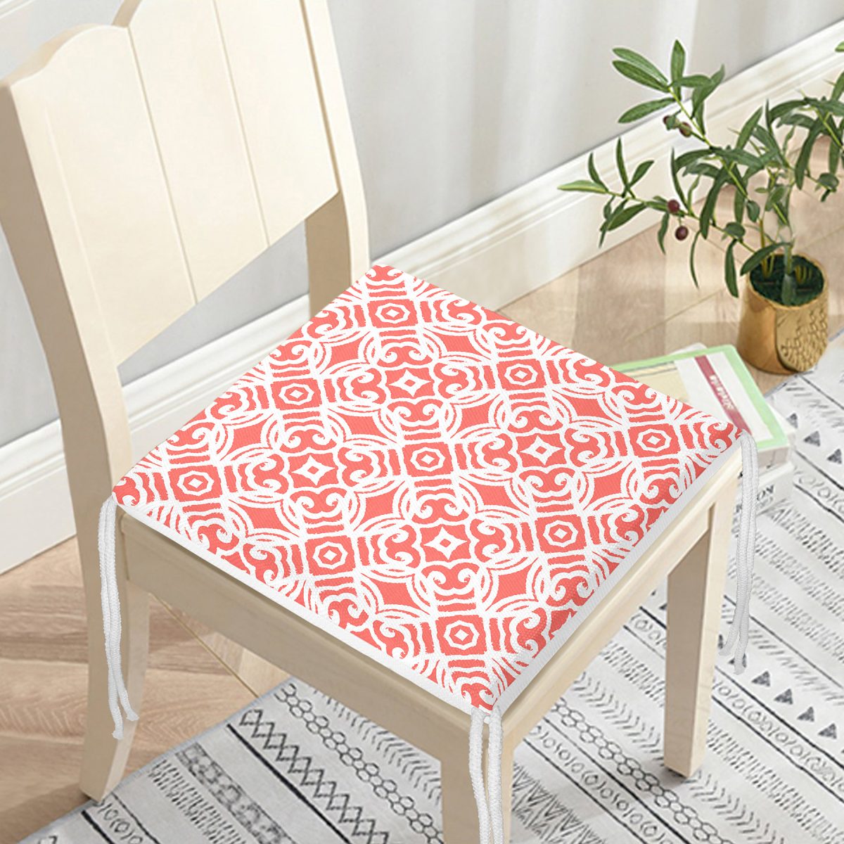 Turuncu Damask Motifli Dijital Baskılı Modern Fermuarlı Sandalye Minderi Realhomes