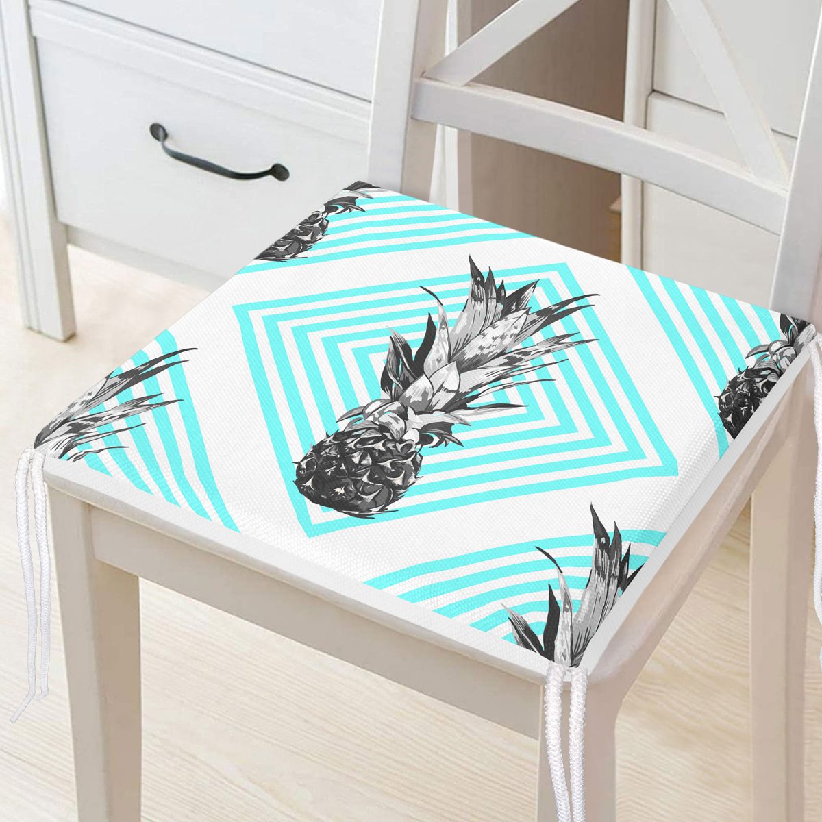 Geometrik Ananas Desenli Fermuarlı Sandalye Minderi Realhomes