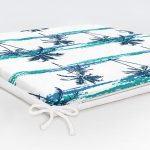 Mavi Yeşil Palmiye Çizimli Fermuarlı Sandalye Minderi Realhomes