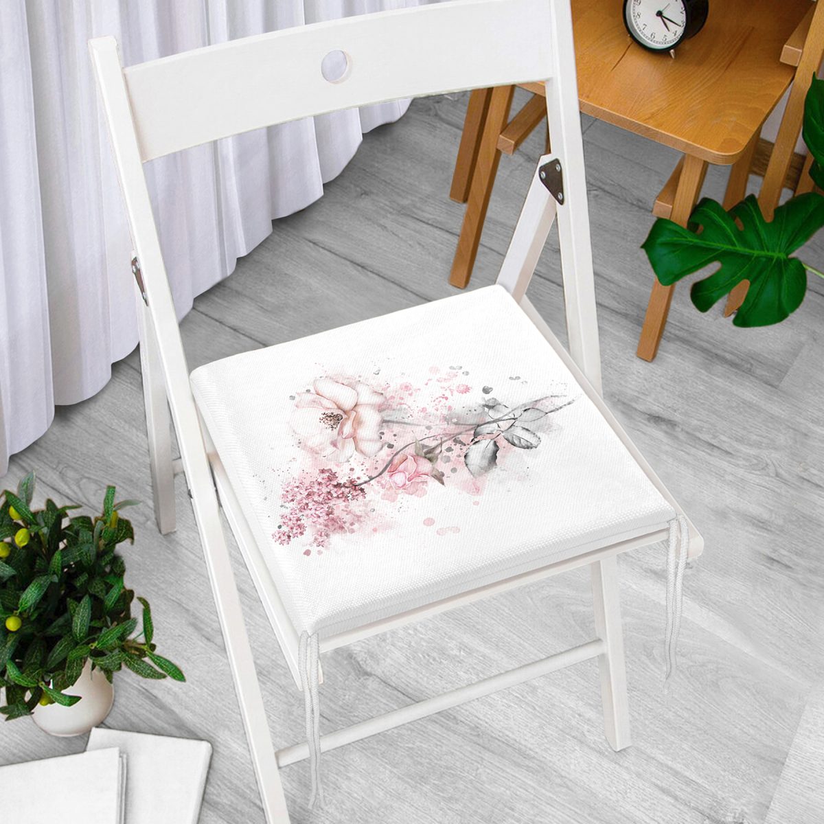 Ogea Çiçek Temalı Yaprak Çizimi Fermuarlı Sandalye Minderi Realhomes