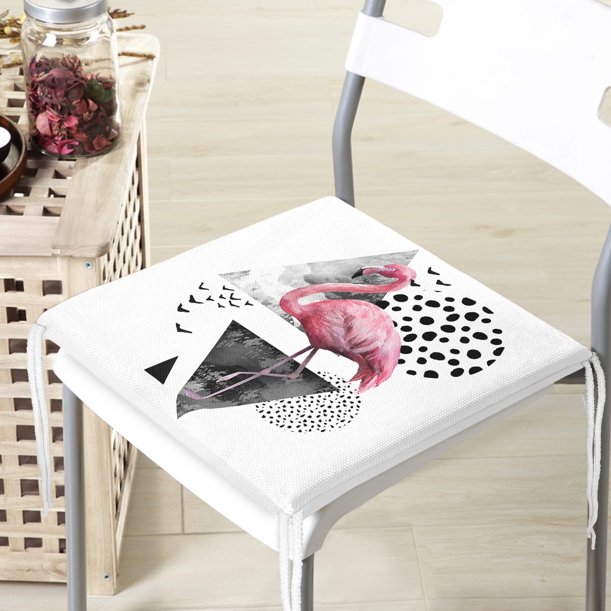 Martı Desenli Flamingo Temalı Dijital Baskılı Fermuarlı Sandalye Minderi Realhomes